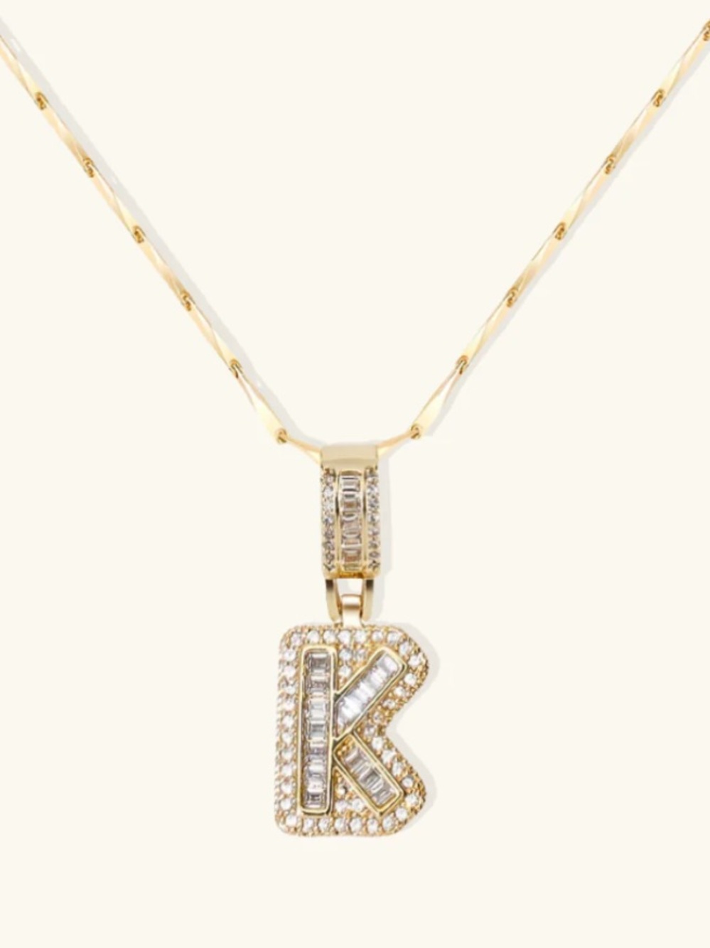 Gold Plated Initial 'K' Pendant Necklace with CZ Accents